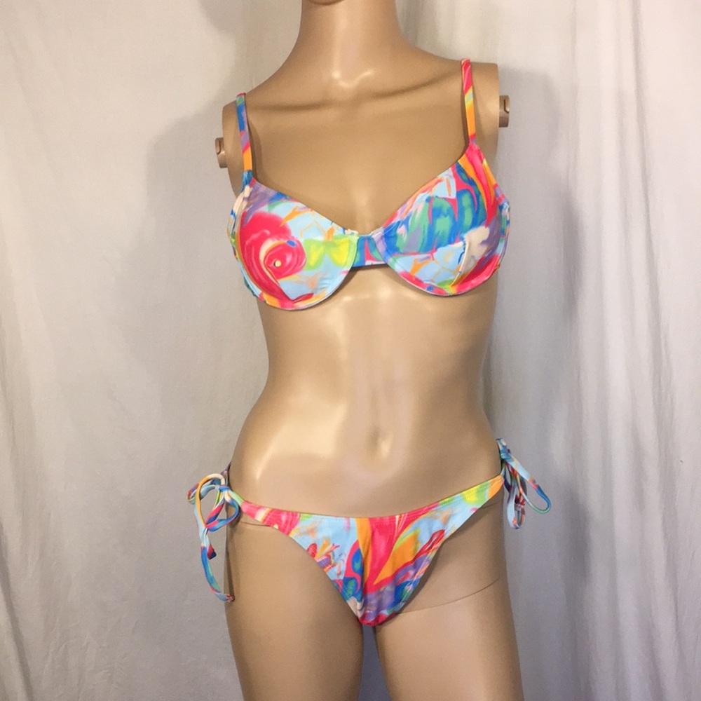Colorful Rainbow Swirl Bikini, Sz M